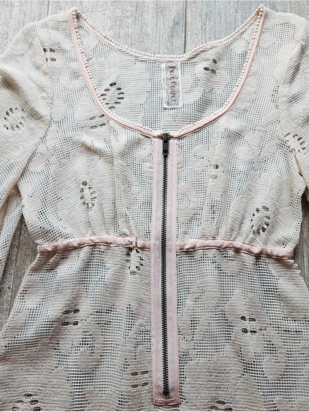Free People Cream Lace Mini Dress with Pink Trim